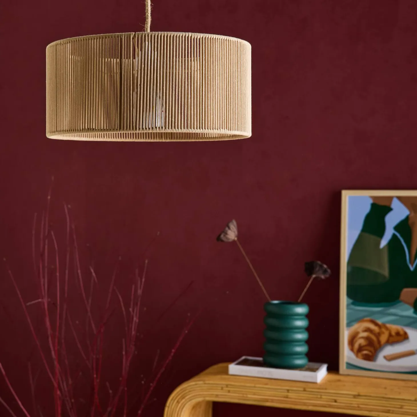 Lámpara colgante de techo con fibra natural, 40cm