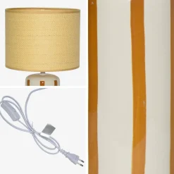 Lámpara de mesa interior cerámica pantalla efecto ratán