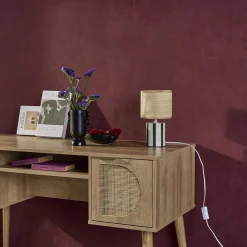 Lámpara de mesa interior cerámica pantalla de efecto de mimbre