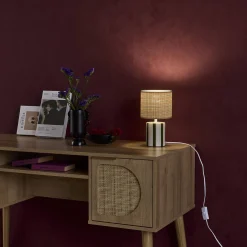 Lámpara de mesa interior cerámica pantalla de efecto de mimbre