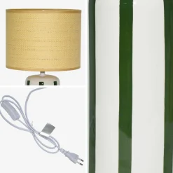 Lámpara de mesa interior cerámica pantalla efecto ratán
