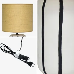 Lámpara de mesa interior de cerámica, pantalla efecto ratán