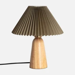 Lámpara de mesa interior madera y tela, Ø10,5cm