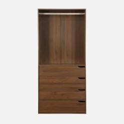 Módulo de vestidor decorado en madera con 4 cajones y 1 barra para colgar