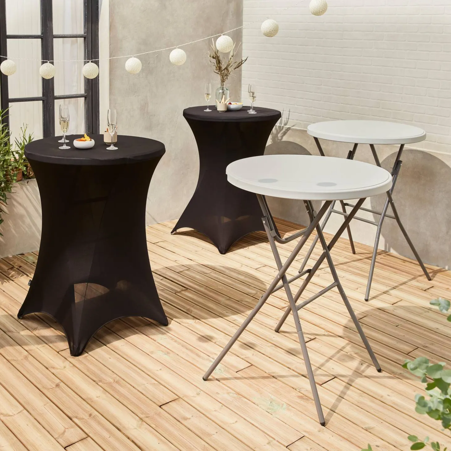 Mesa alta plegable con funda protectora para eventos, set de 2