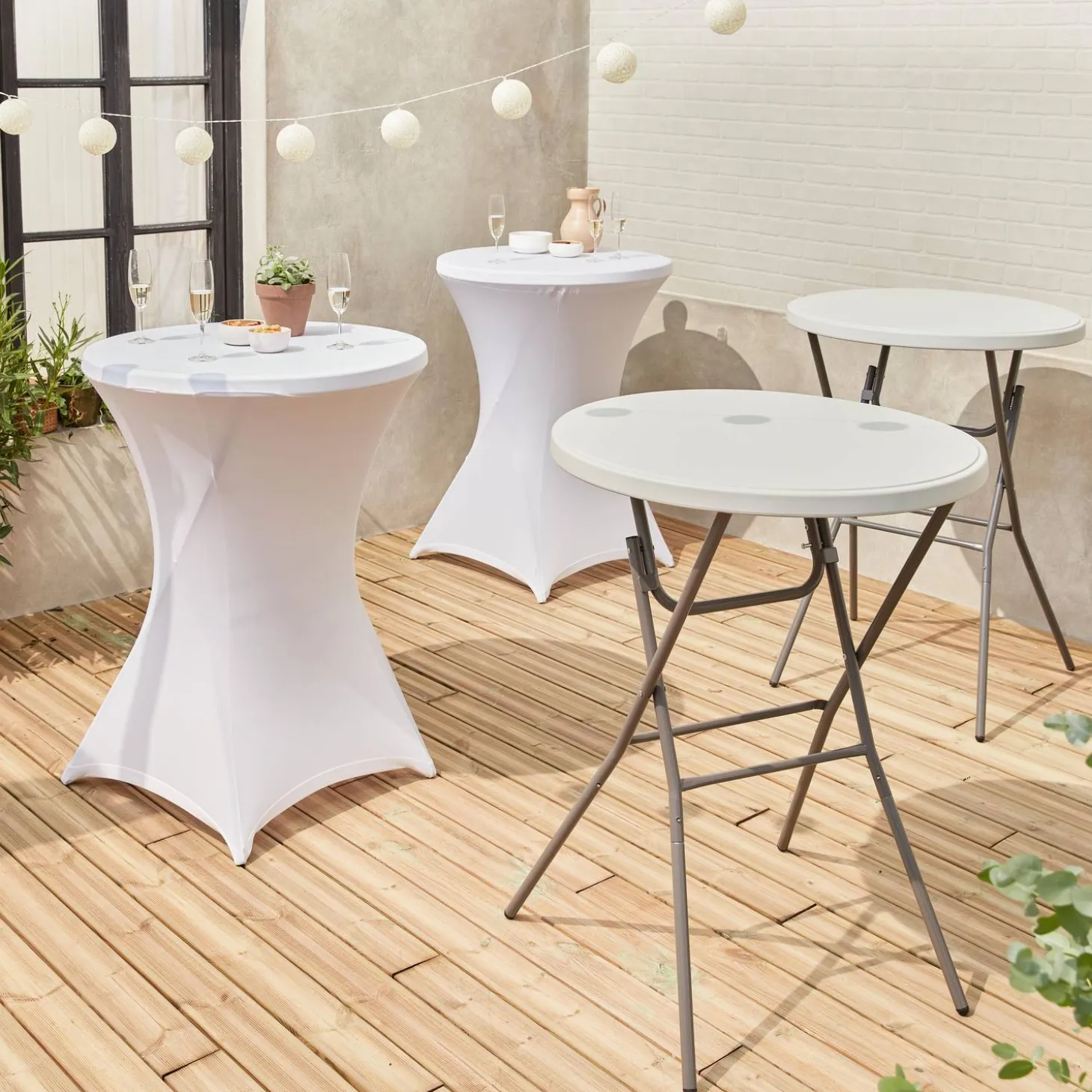 Mesa alta plegable con funda protectora para eventos, set de 2