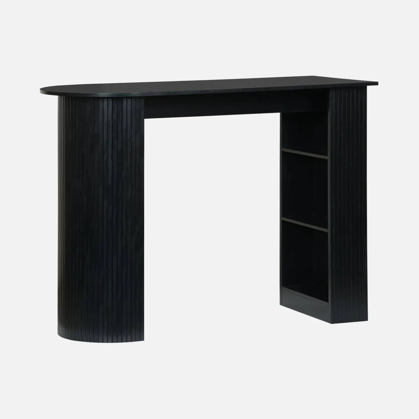 Mesa alta de cocina de madera con espacio de almacenamiento