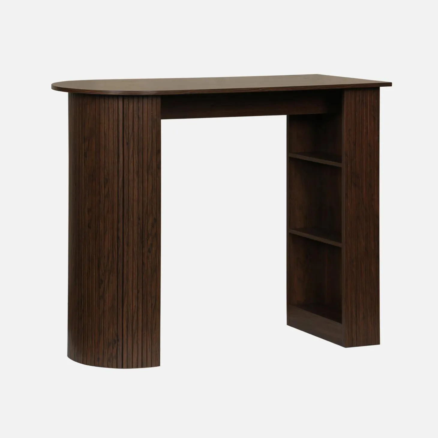 Mesa alta de cocina de madera con espacio de almacenamiento
