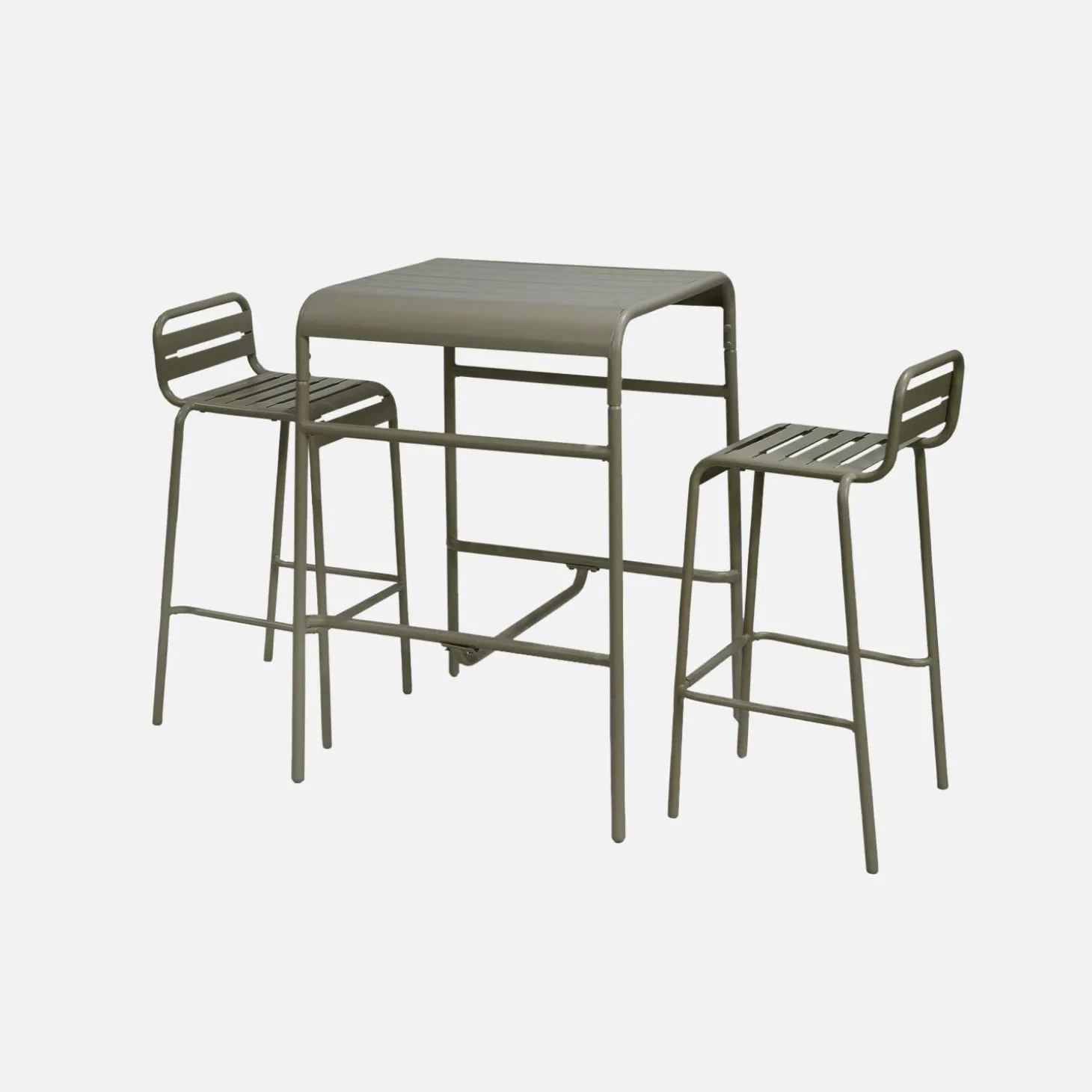 Mesa alta de jardín acero + 2 sillas