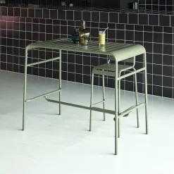 Mesa alta de jardín bistró de acero, 4 plazas, 120cm