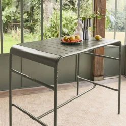 Mesa alta de jardín bistró de acero, 4 plazas, 120cm