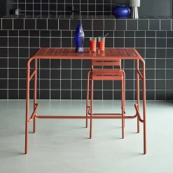 Mesa alta de jardín bistró de acero, 4 plazas, 120cm