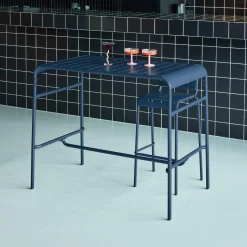 Mesa alta de jardín bistró de acero, 4 plazas, 120cm