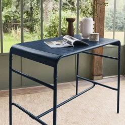Mesa alta de jardín bistró de acero, 4 plazas, 120cm