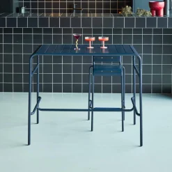 Mesa alta de jardín bistró de acero, 4 plazas, 120cm