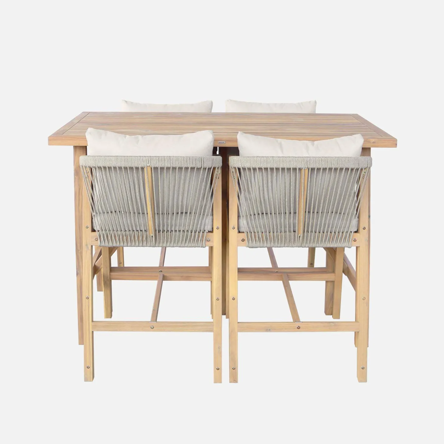 Mesa alta de jardín de madera de acacia con 4 sillones