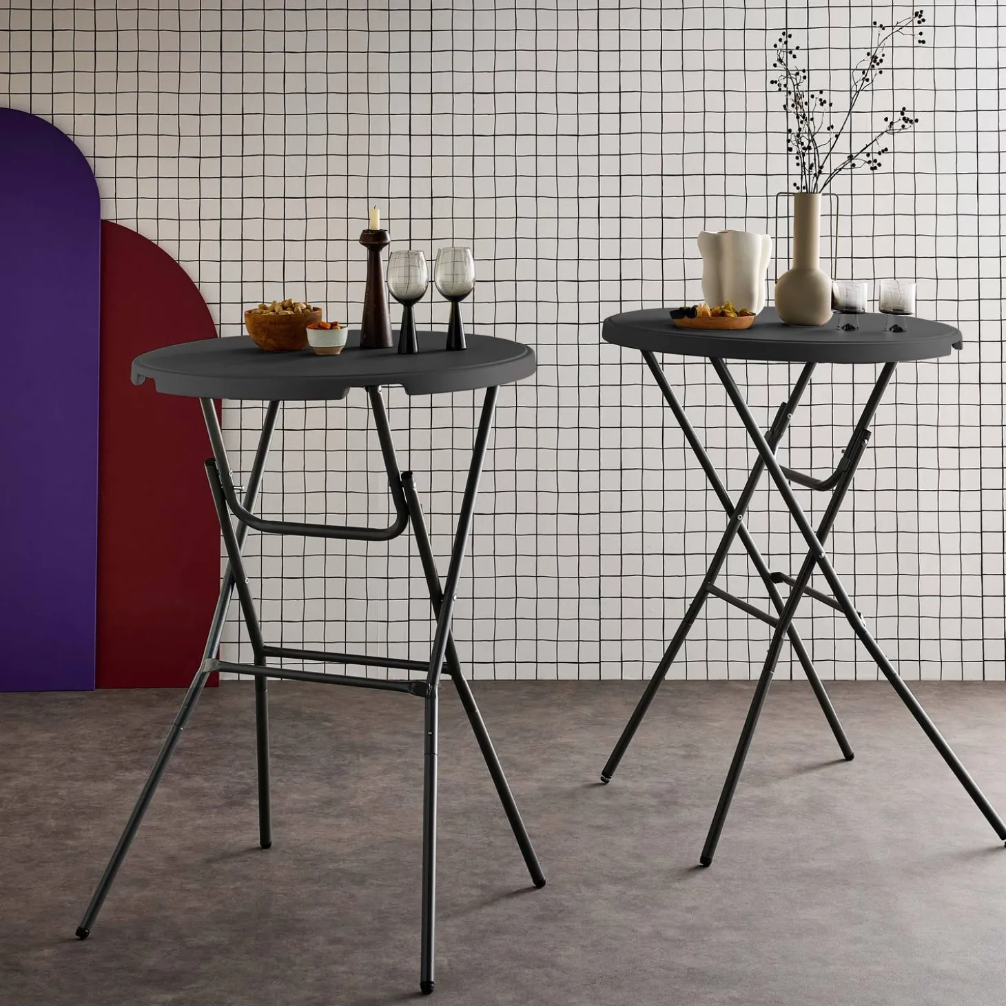 Mesa alta plegable, set de 2