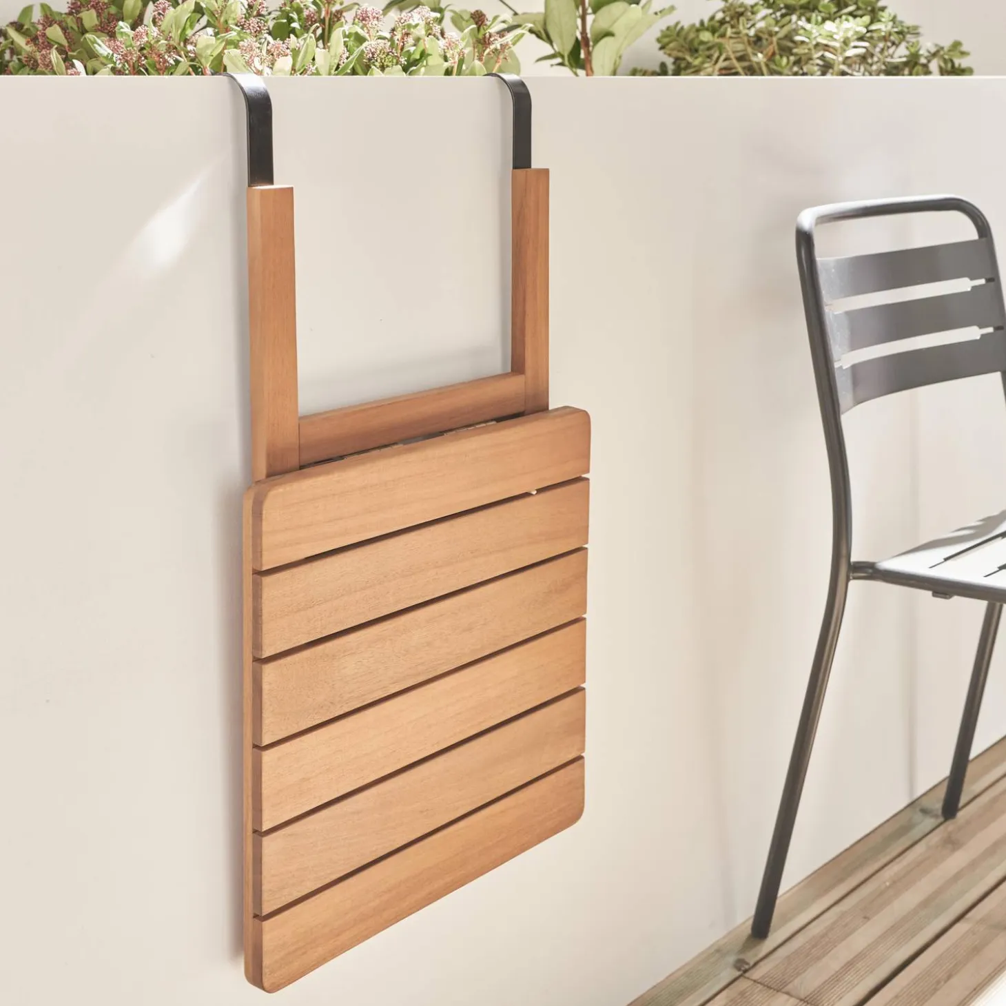 Mesa auxiliar de madera para balcón, plegable