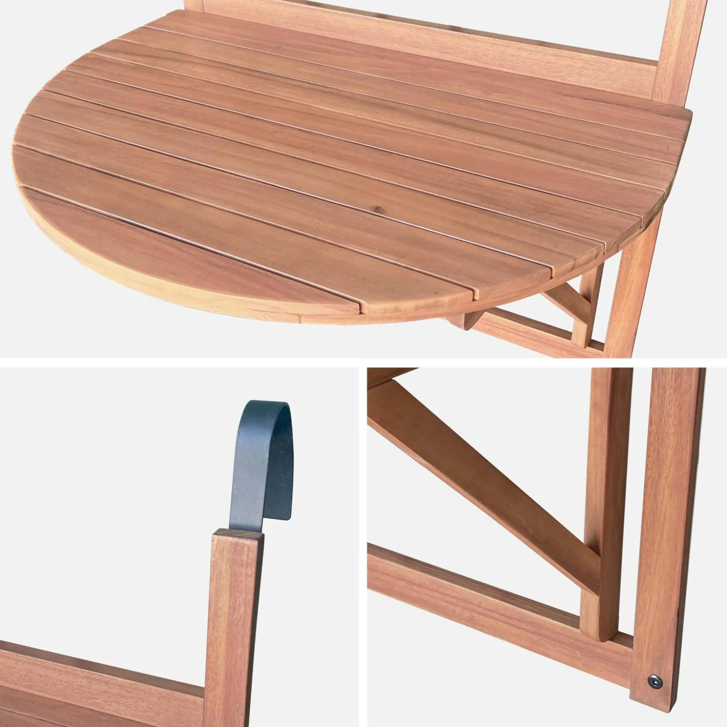 Mesa auxiliar de madera para balcón, plegable