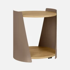 Mesa auxiliar de metal y efecto madera, curvado con ruedas