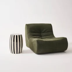 Mesa auxiliar, mesa de noche de acero esmaltado, rayas bicolores