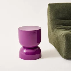 Mesa auxiliar, mesa lateral de sofá, mesita metálica efecto brillante