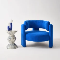 Mesa auxiliar, mesita de noche de acero esmaltado, diseño moteado