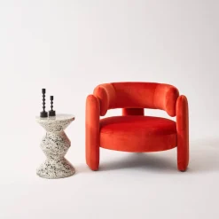 Mesa auxiliar, mesita de noche de acero esmaltado, diseño moteado