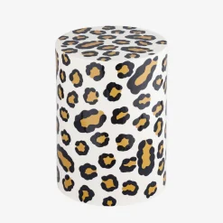 Mesa auxiliar, mesita de noche de acero esmaltado, diseño de leopardo