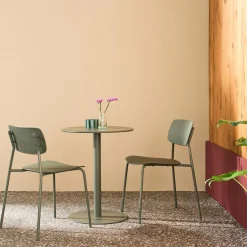 Mesa bistró de jardín redonda de acero con 2 sillas