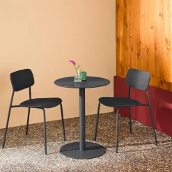 Mesa bistró de jardín redonda de acero con 2 sillas