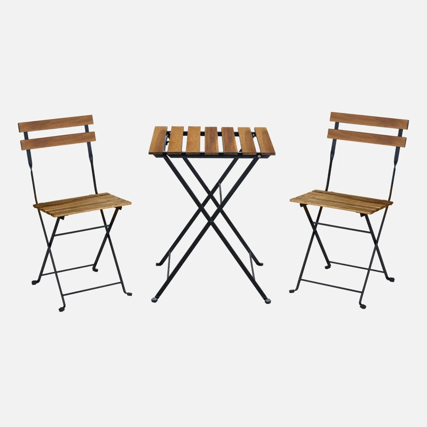 Mesa bistro plegable madera y metal con 2 sillas