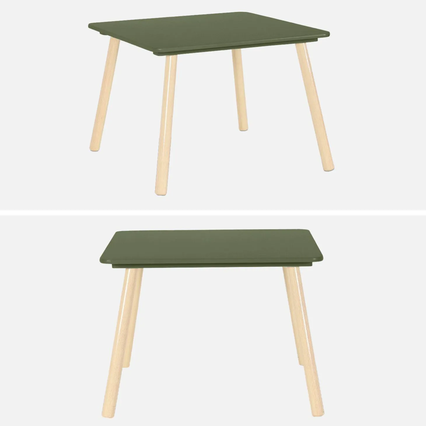 Mesa cuadrada infantil de madera de pino, 2 sillas