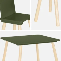 Mesa cuadrada infantil de madera de pino, 2 sillas