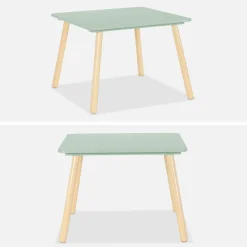 Mesa cuadrada infantil de madera de pino, 2 sillas