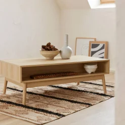 Mesa de centro con decoración de madera, 1 cajón