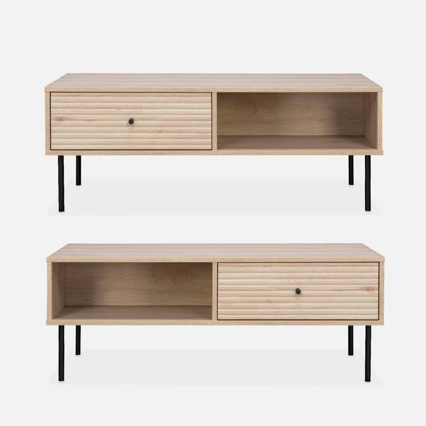 Mesa de centro con decoración de madera acanalada