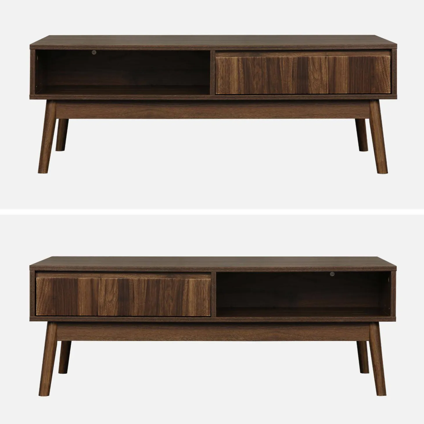 Mesa de centro con decoración de madera, 1 cajón