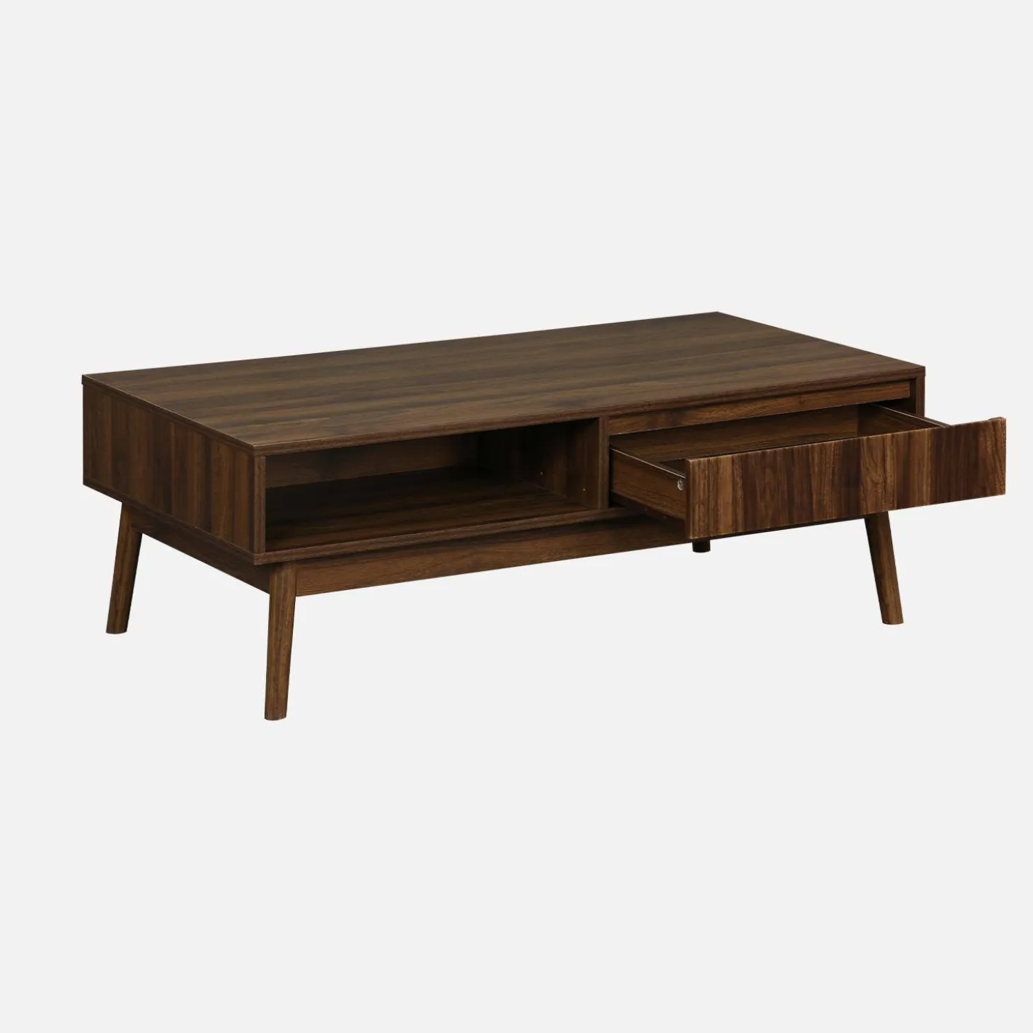 Mesa de centro con decoración de madera, 1 cajón
