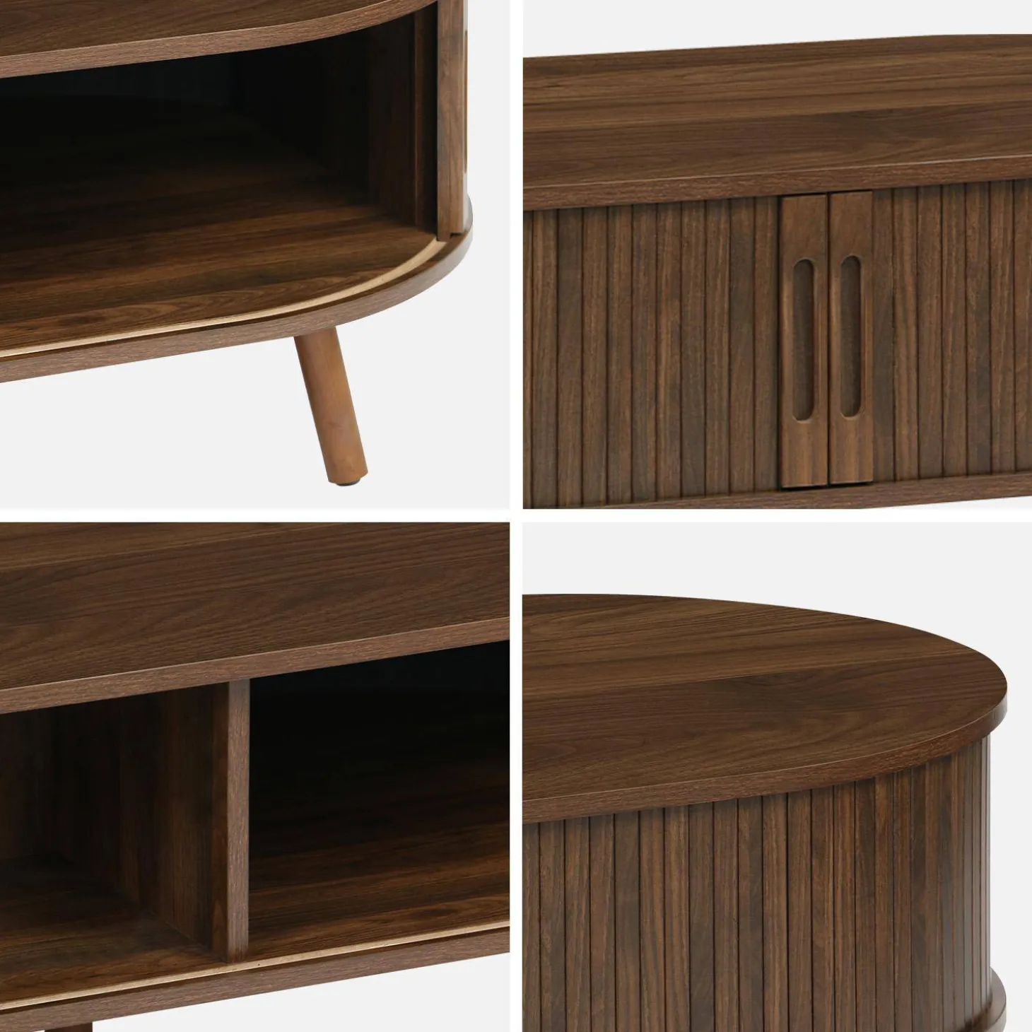 Mesa de centro con puertas correderas y efecto madera
