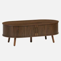 Mesa de centro con puertas correderas y efecto madera