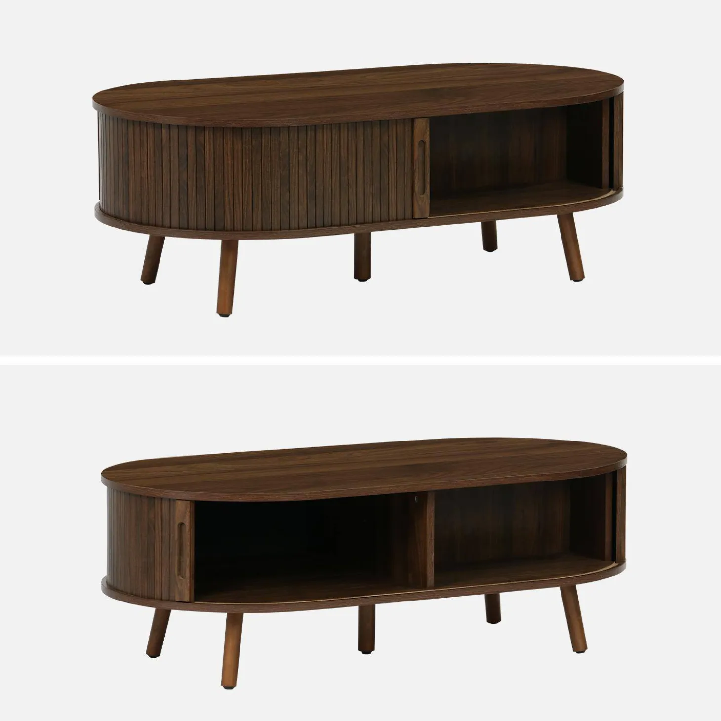 Mesa de centro con puertas correderas y efecto madera