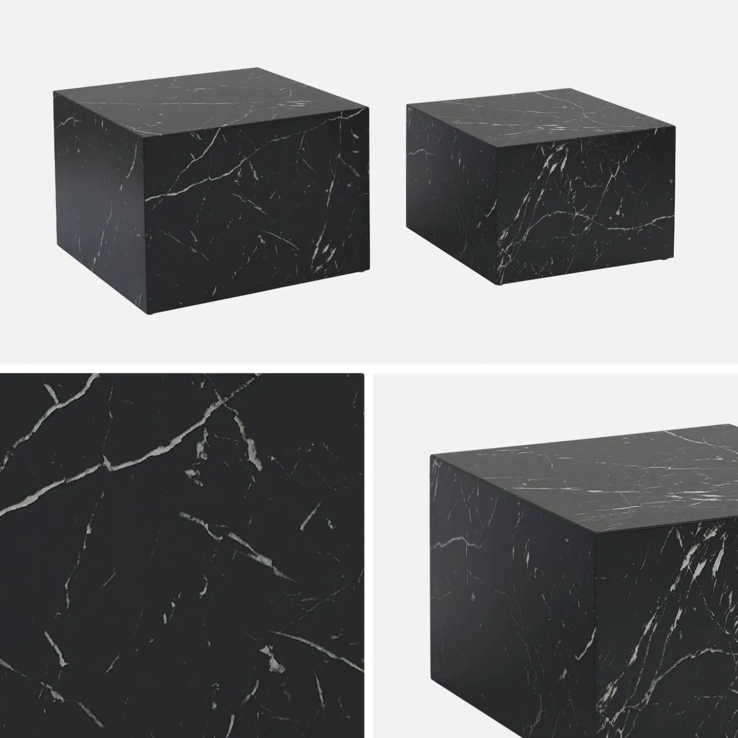 Mesa de centro cuadrada con efecto mármol, set de 2
