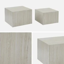 Mesa de centro cuadrada con efecto mármol, set de 2