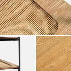 Mesa de centro cuadrada con tablero doble efecto madera y caña