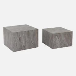 Mesa de centro cuadrada con efecto mármol, set de 2