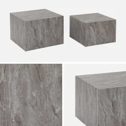 Mesa de centro cuadrada con efecto mármol, set de 2