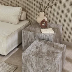 Mesa de centro cuadrada con efecto mármol, set de 2
