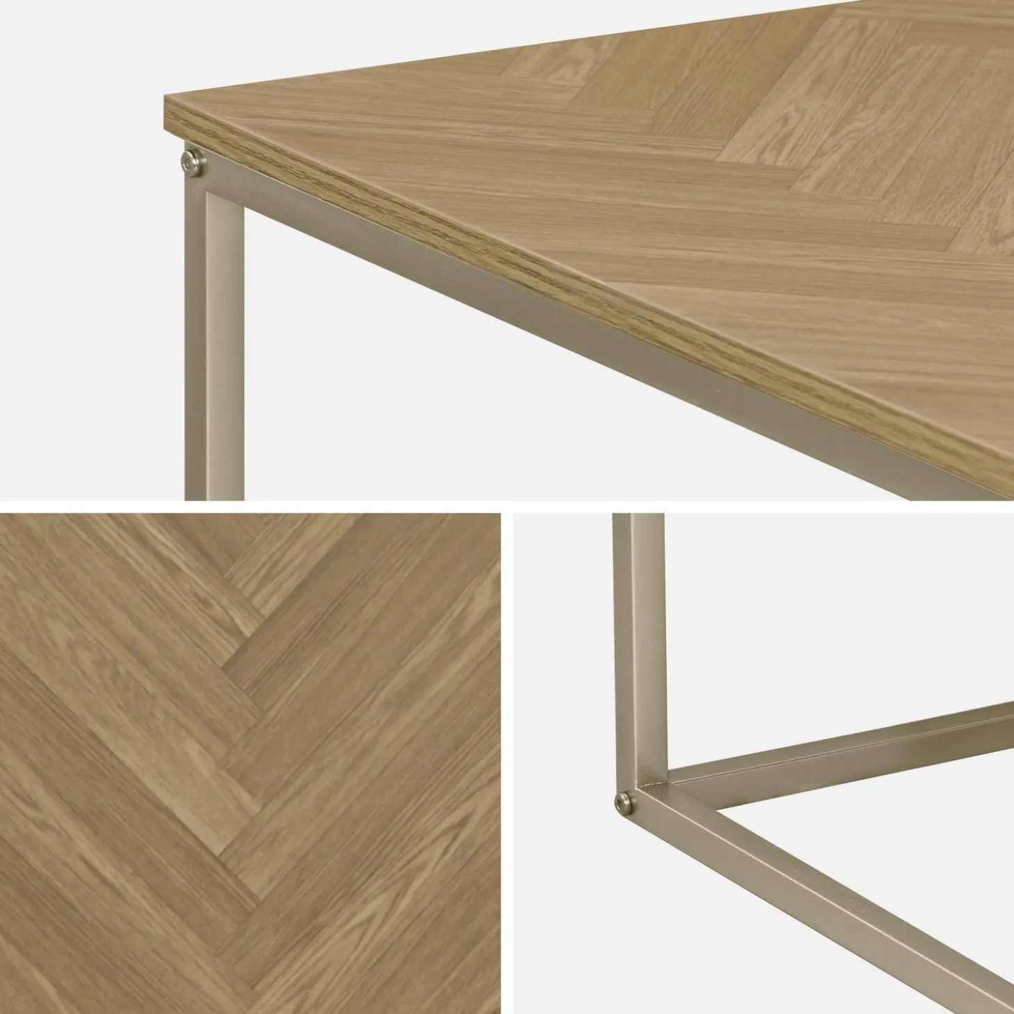 Mesa de centro de efecto madera con dibujo de espiga