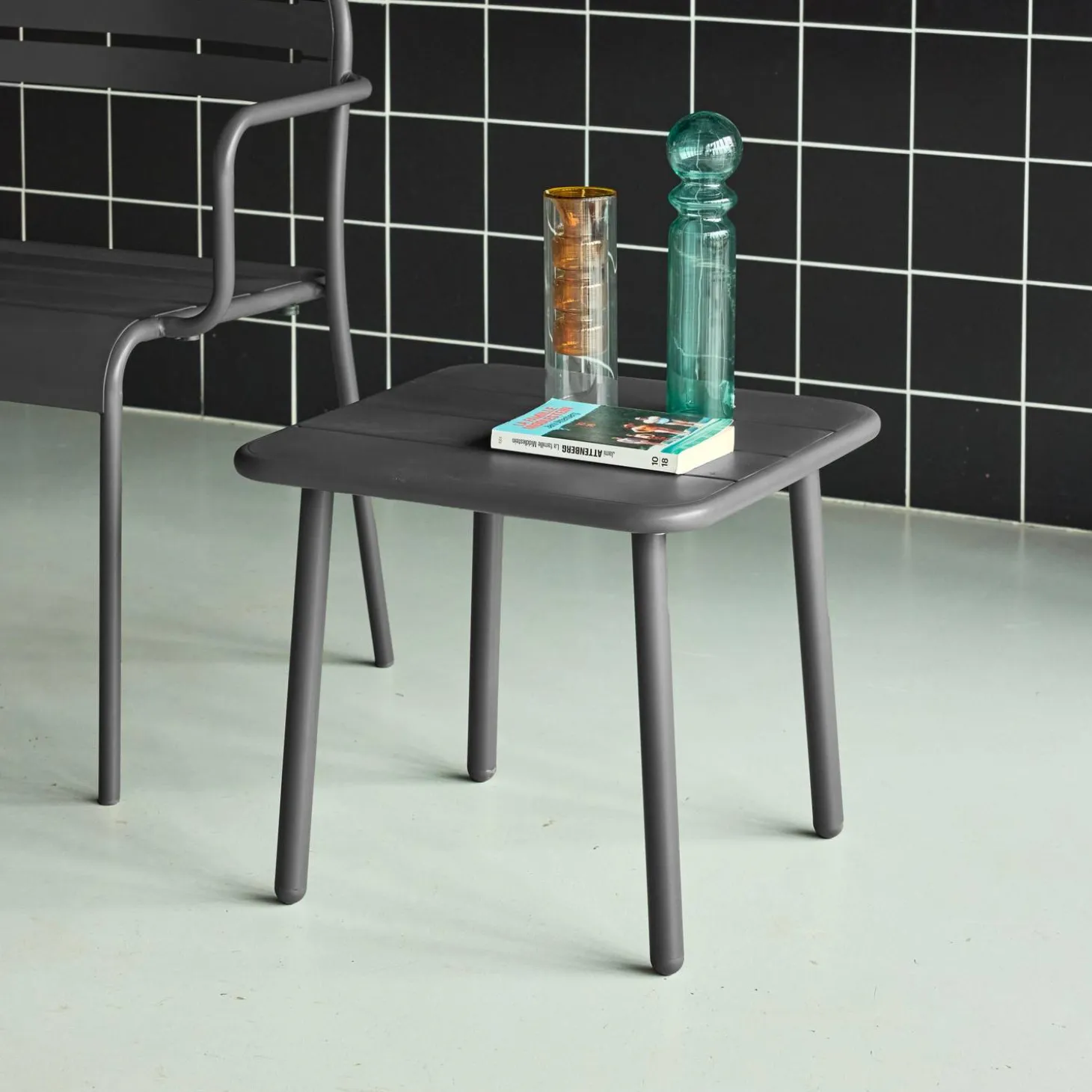 Mesa de centro de jardín bistró cuadrada de acero, 45 cm